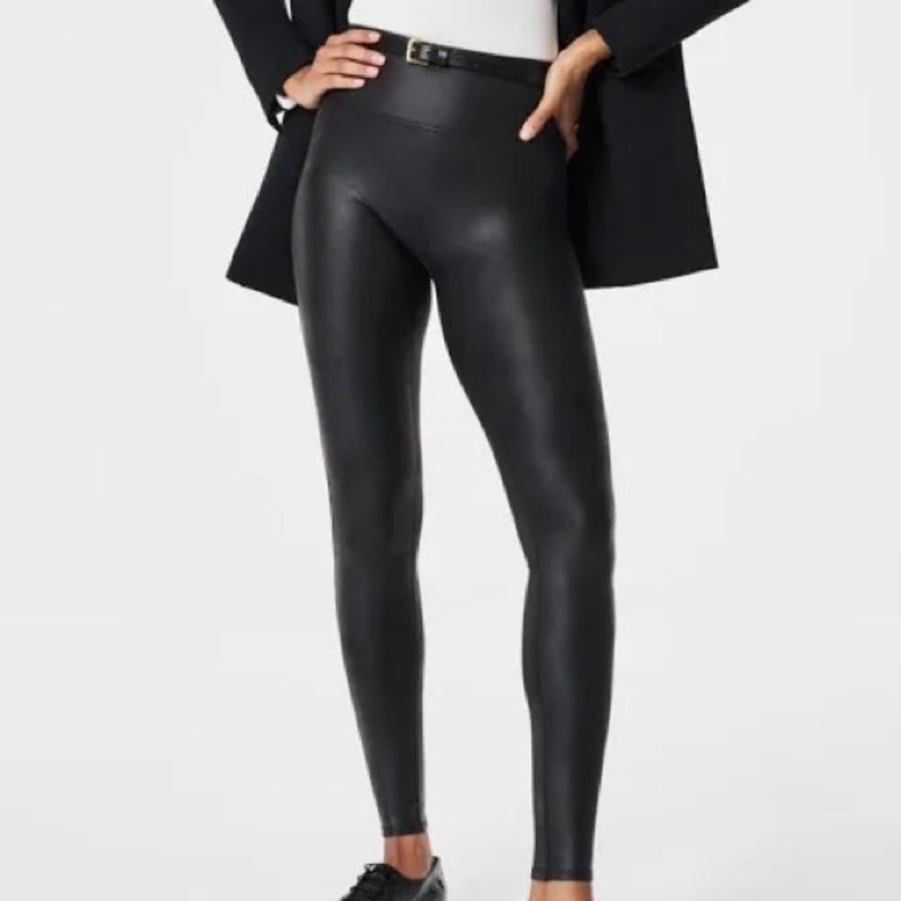 Spanx Faux Leather Black Leggings Large